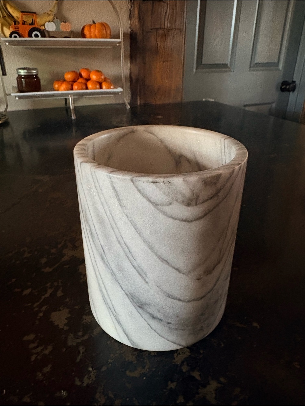 Marble-Effect Cylinder Home Accent - White and Gray
